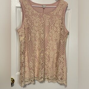 Est 1946 Lace Overlay Soft Rose Sleeveless Top Plus Size 2X